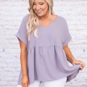 Chic Soul Wide Eyed Gaze Top, Lavender XL 1X